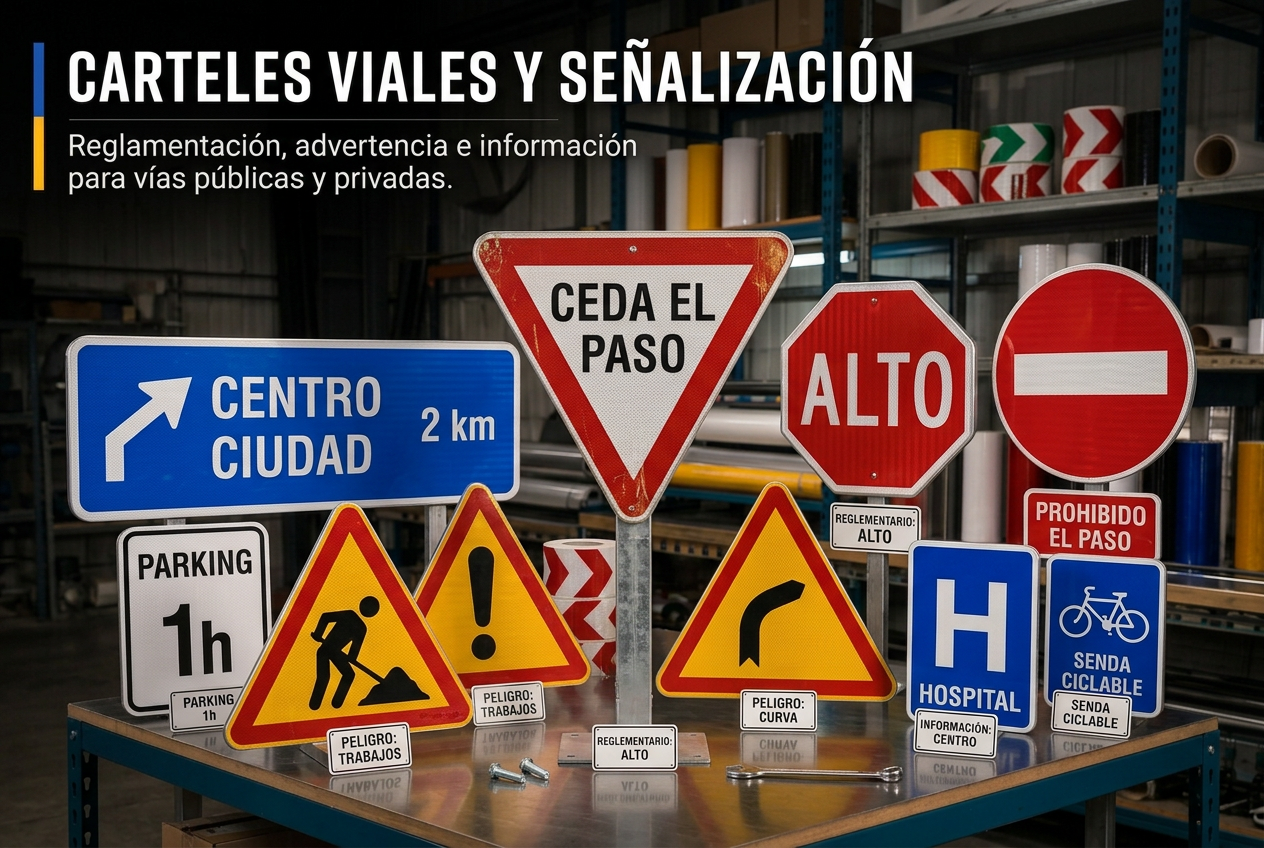 Cartells viaris: tipus de senyals normatives, d'advertència i informatives