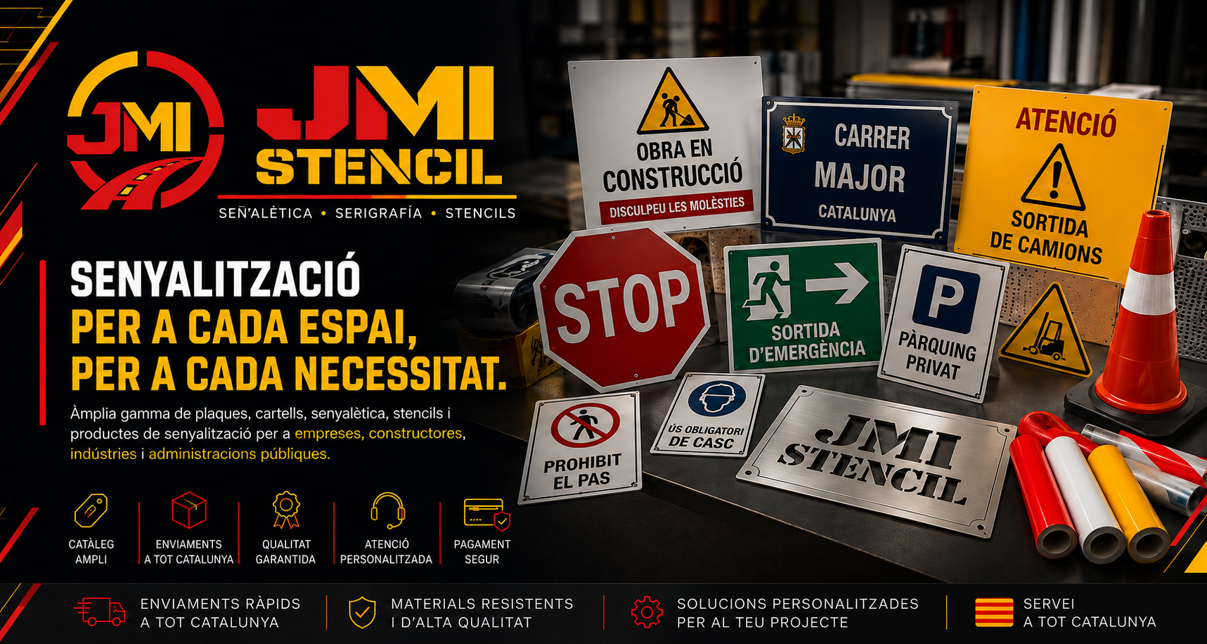 Catàleg de senyals de trànsit, plantilles i materials de senyalització de JMI Stencil
